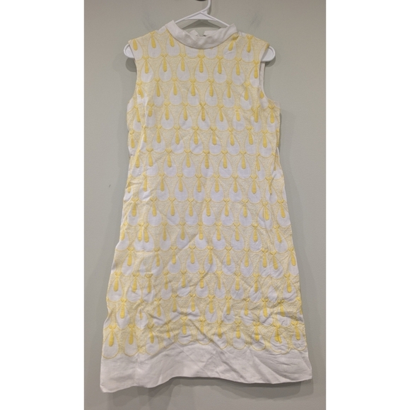 Vintage Andrea Gayle 70's Textured Yello And White Sleeveless Shift Dress Size 8 - Picture 6 of 6